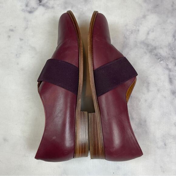 Bobbies Paris Burgundy Leather Pull On Oxfords Stretchy Strap - Picture 8 of 10